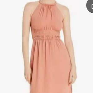 Tahari like new light orange sleeveless Halter midi dress size S